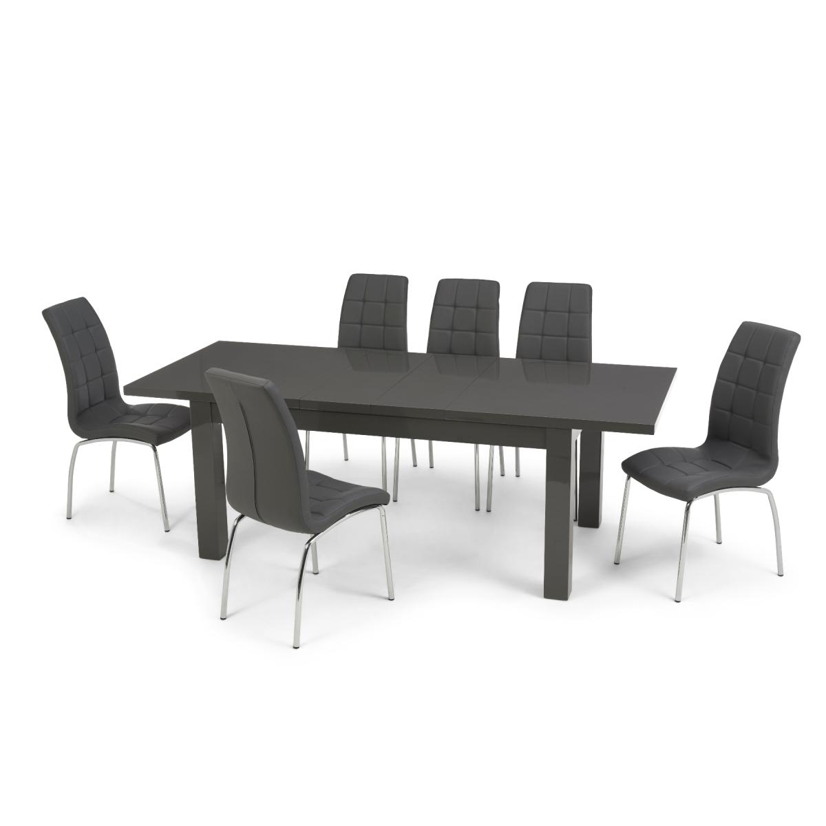 Atlanta Dark Grey Gloss 160-220cm Extending Dining Table with Calgary Chairs - Grey, 4 Chairs – image 16