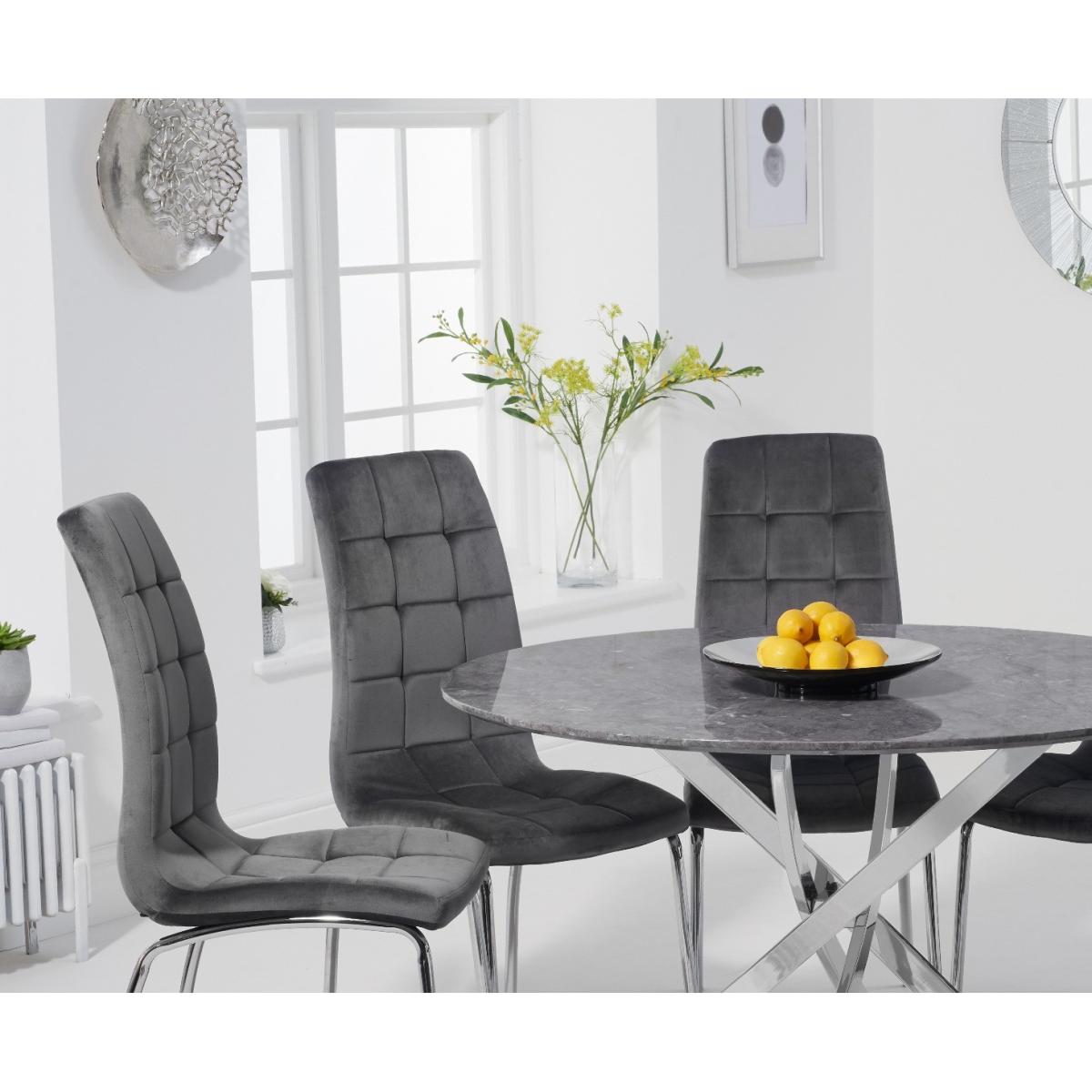 Carter 120cm Round Grey Marble Table with Calgary Velvet Chairs - Blue, 4 Chairs – image 2