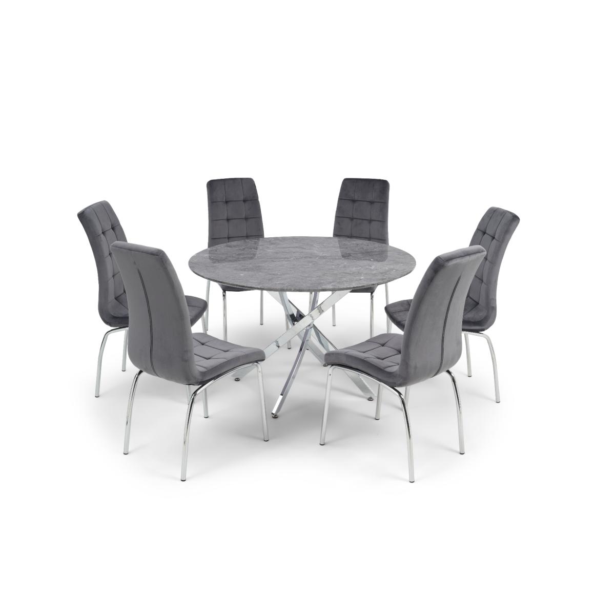 Carter 120cm Round Grey Marble Table with Calgary Velvet Chairs - Blue, 4 Chairs – image 7