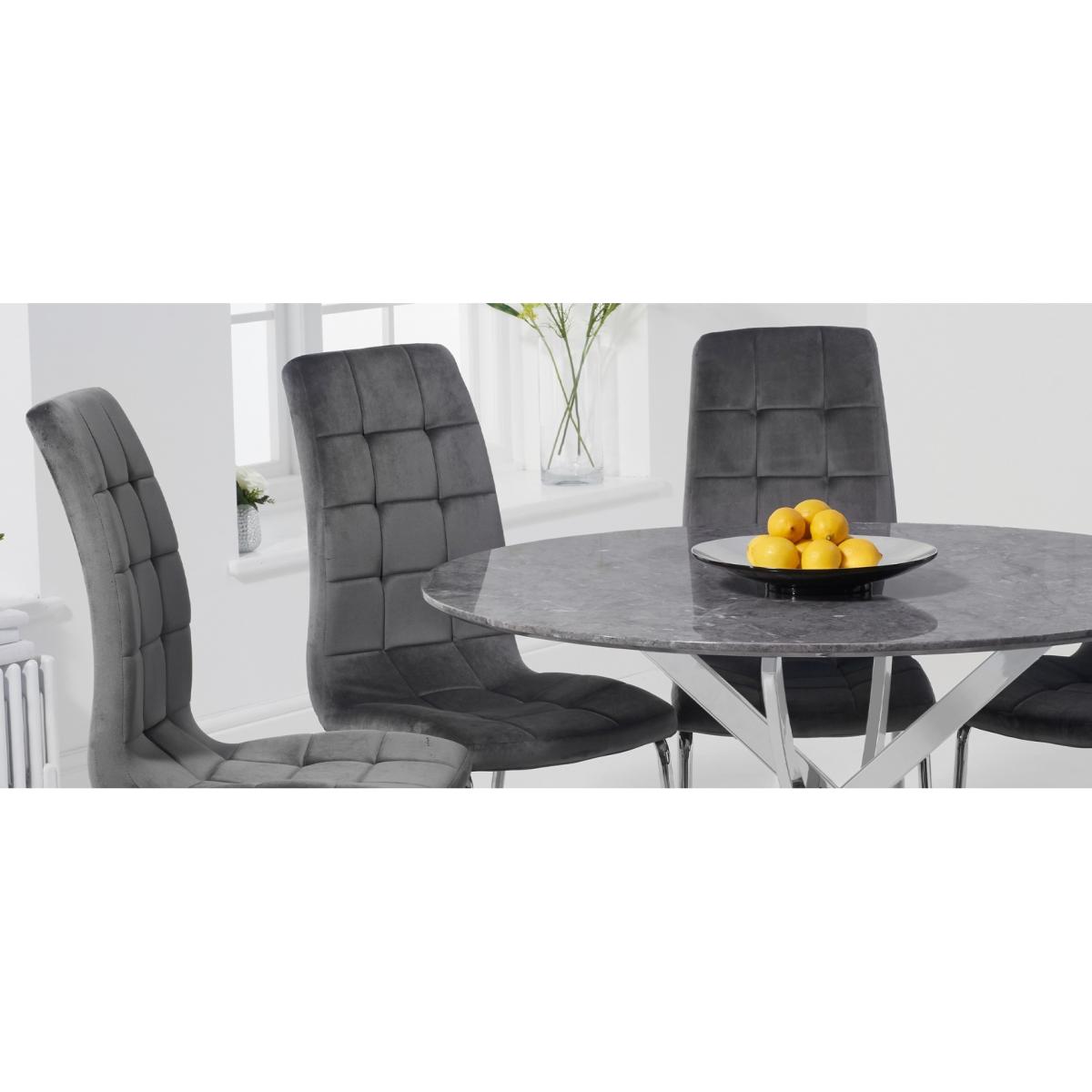 Carter 120cm Round Grey Marble Table with Calgary Velvet Chairs - Blue, 4 Chairs – image 10