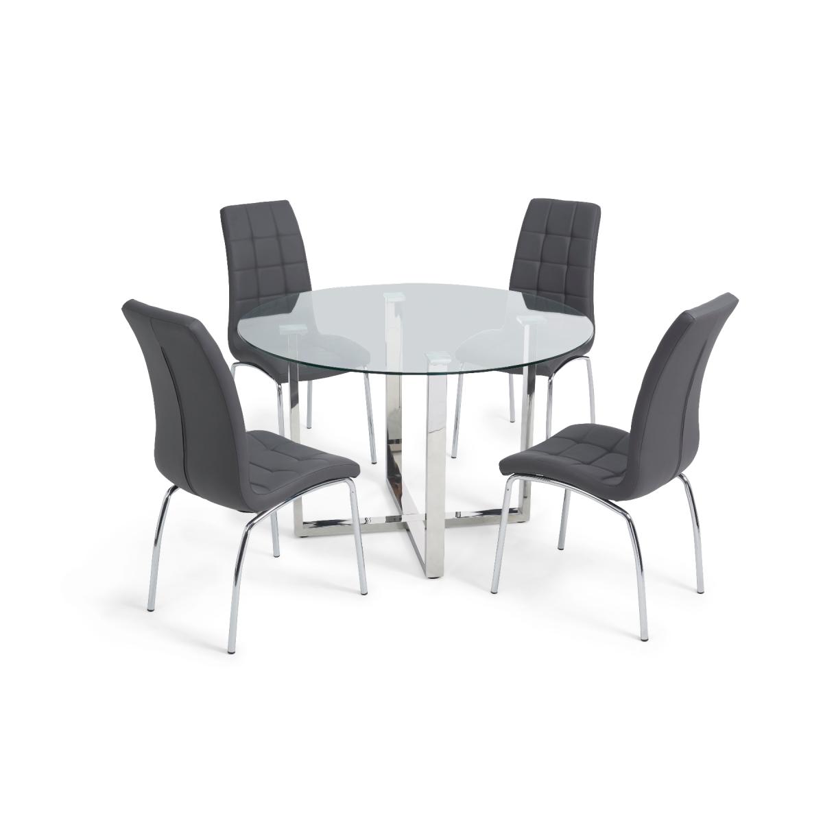 Vaso 120cm Round Glass Dining Table with Calgary Chairs - Grey, 4 Chairs – image 10