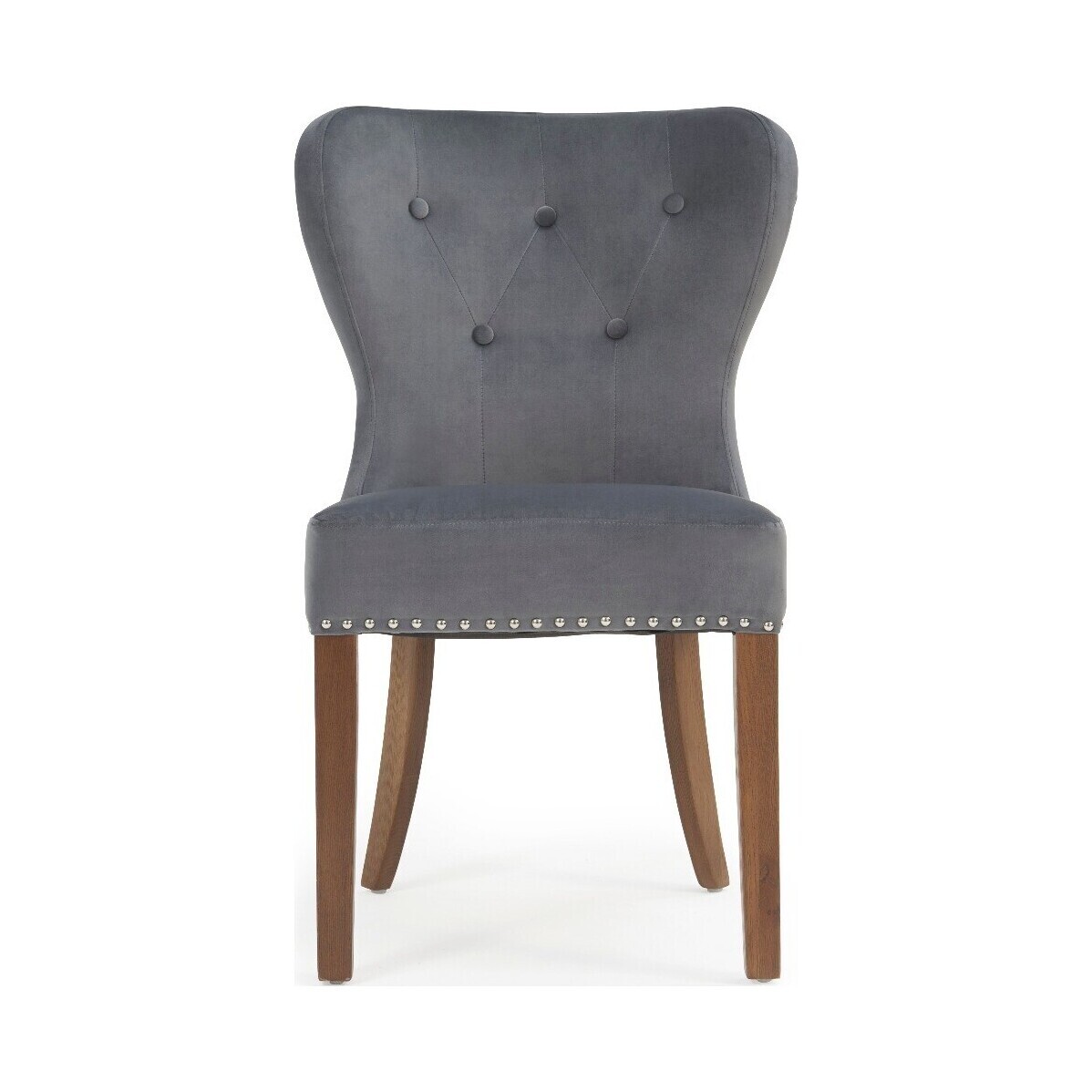 Knightsbridge Studded Grey Velvet Dark Oak Leg Dining Chairs – image 2