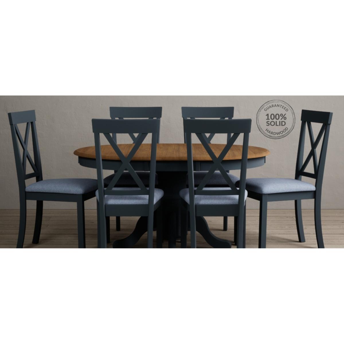 Hertford Dark Blue Dining Chairs with Sky Blue Fabric Seat Pad – image 7