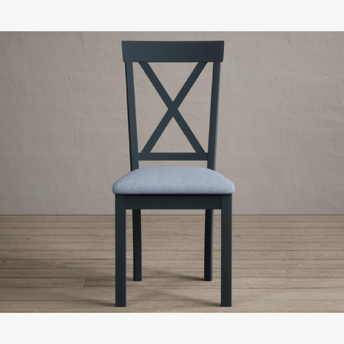 Hertford Dark Blue Dining Chairs with Sky Blue Fabric Seat Pad – image 1