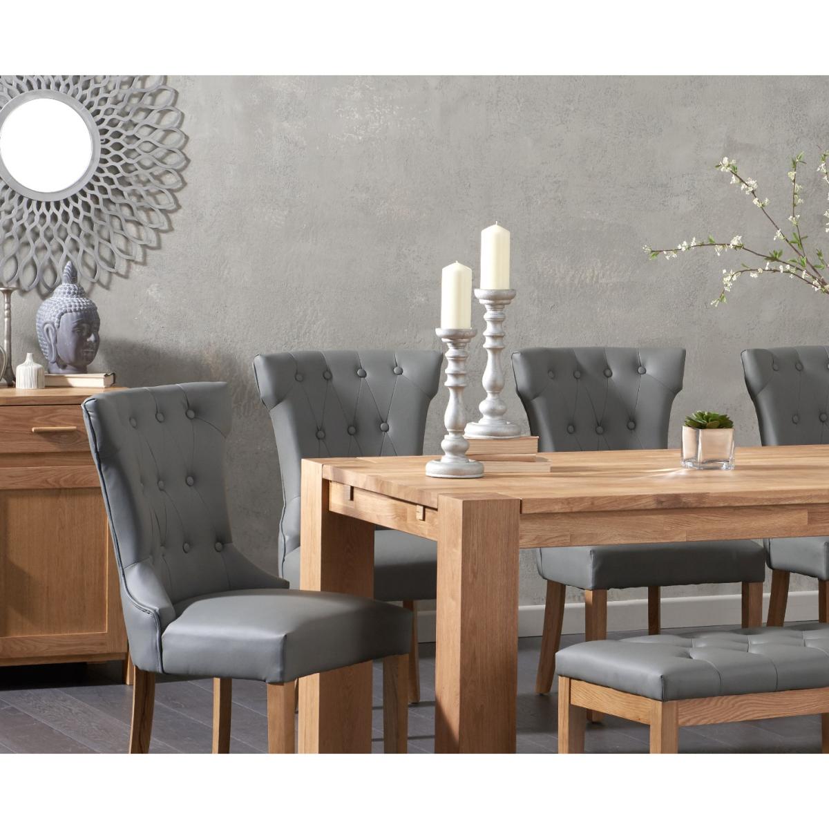 Madrid 200cm Solid Oak Table with Camille Faux Leather Chairs and Camille Faux Leather Bench - Grey, 2 Chairs – image 2