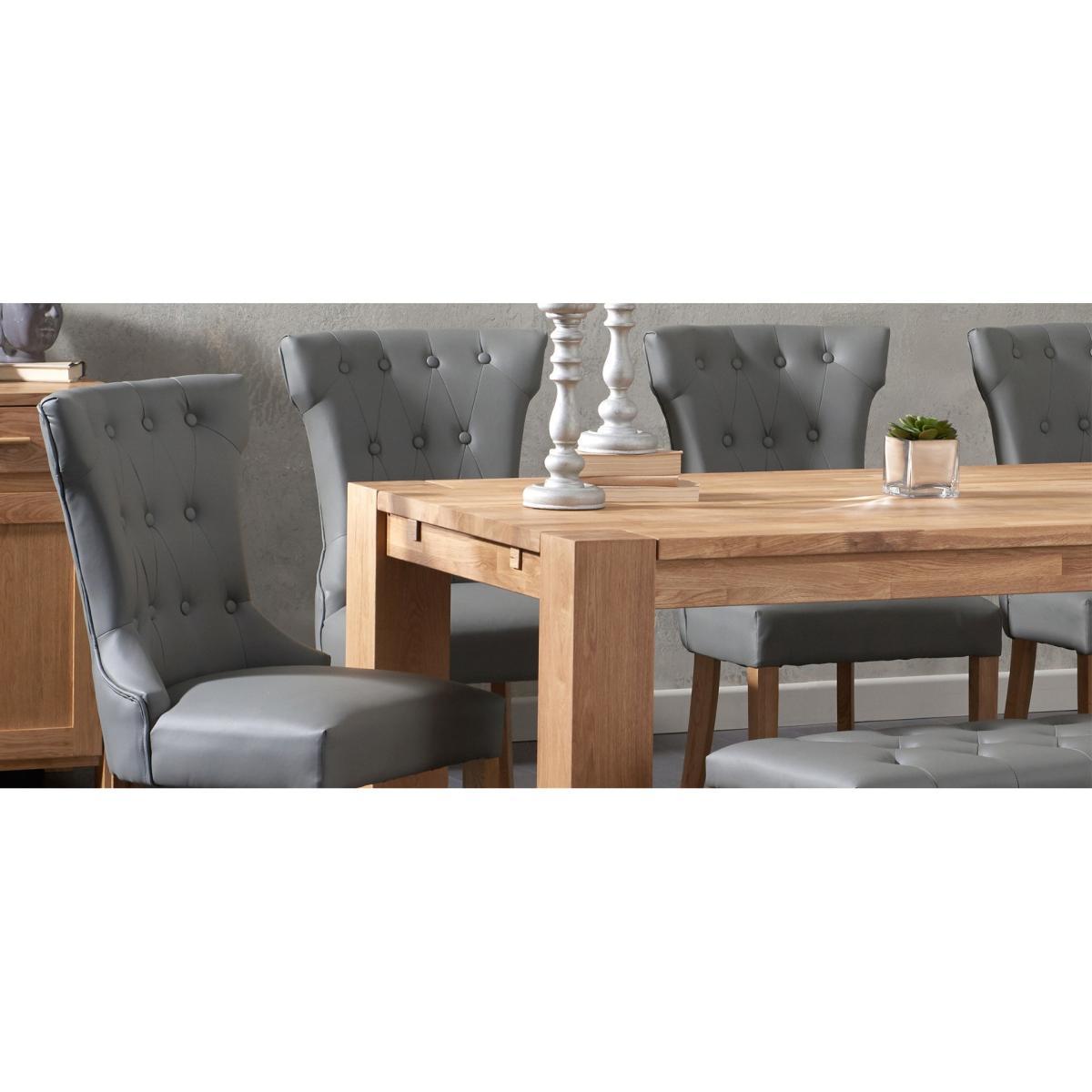 Madrid 200cm Solid Oak Table with Camille Faux Leather Chairs and Camille Faux Leather Bench - Grey, 2 Chairs – image 16
