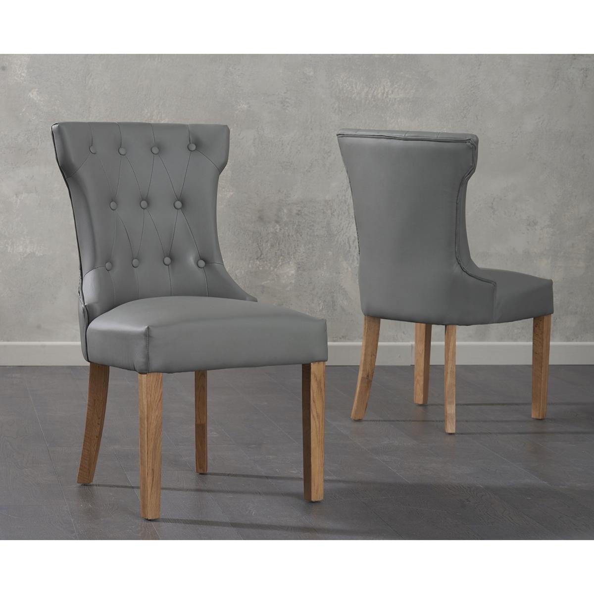 Madrid 200cm Solid Oak Table with Camille Faux Leather Chairs and Camille Faux Leather Bench - Grey, 2 Chairs – image 4