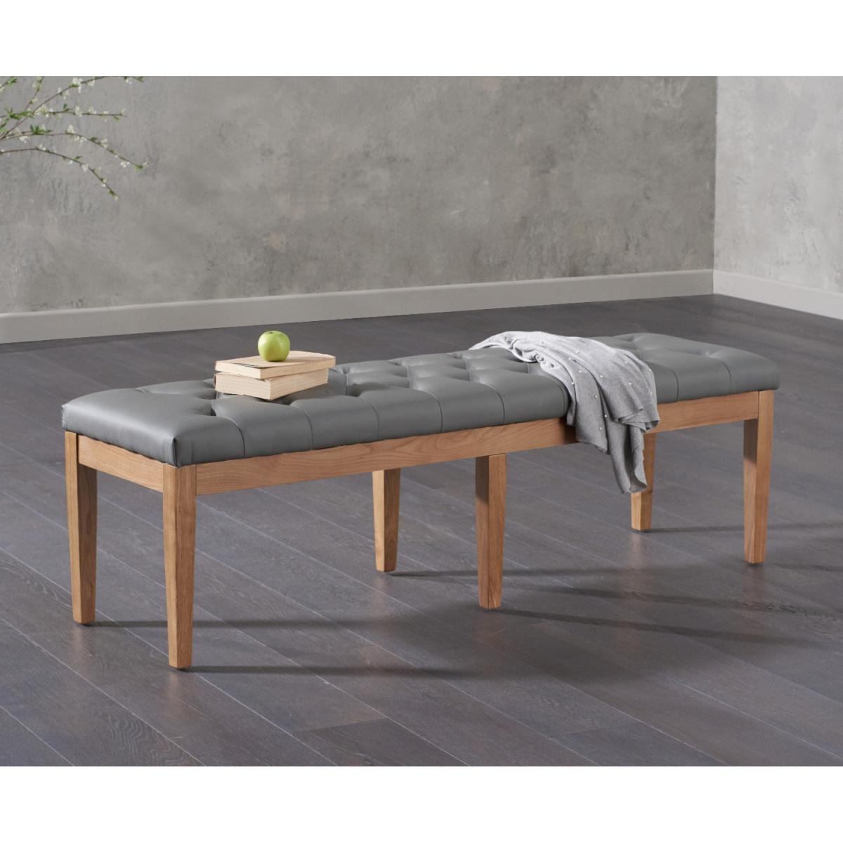 Madrid 200cm Solid Oak Table with Camille Faux Leather Chairs and Camille Faux Leather Bench - Grey, 2 Chairs – image 5