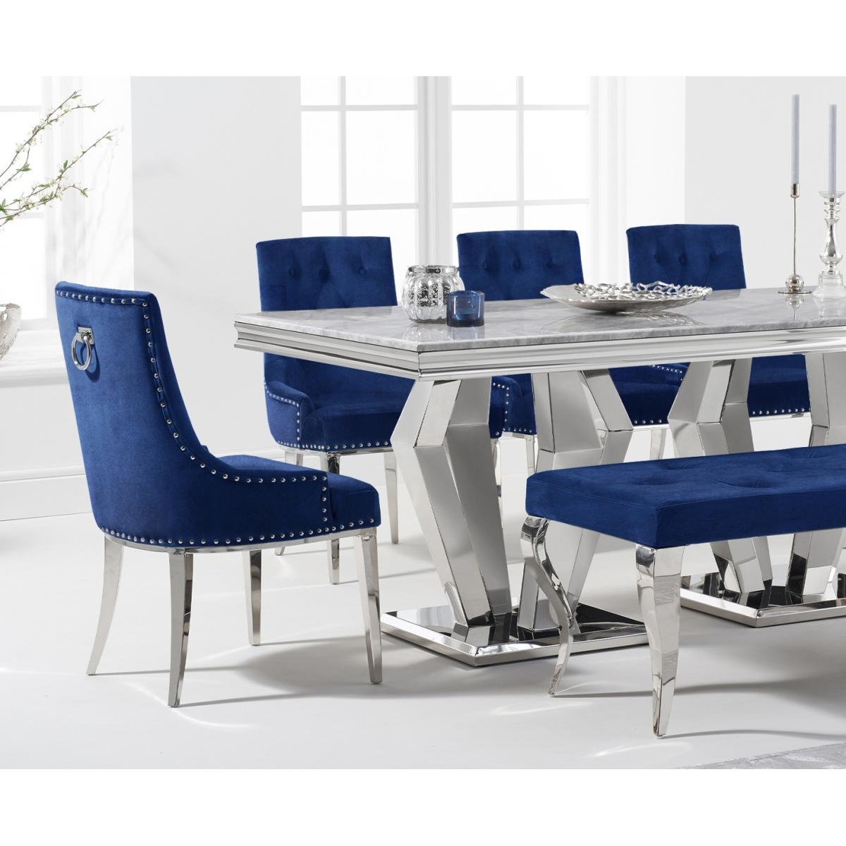 Viscount 180cm Marble Dining Table with Talia Velvet Chairs and Blue Fitzrovia Bench - Blue, 2 Chairs – image 2
