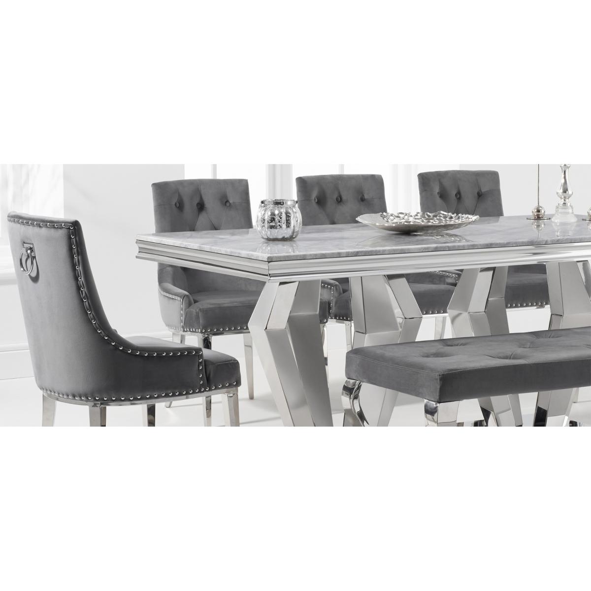 Viscount 180cm Marble Dining Table with Talia Velvet Chairs and Blue Fitzrovia Bench - Blue, 2 Chairs – image 11