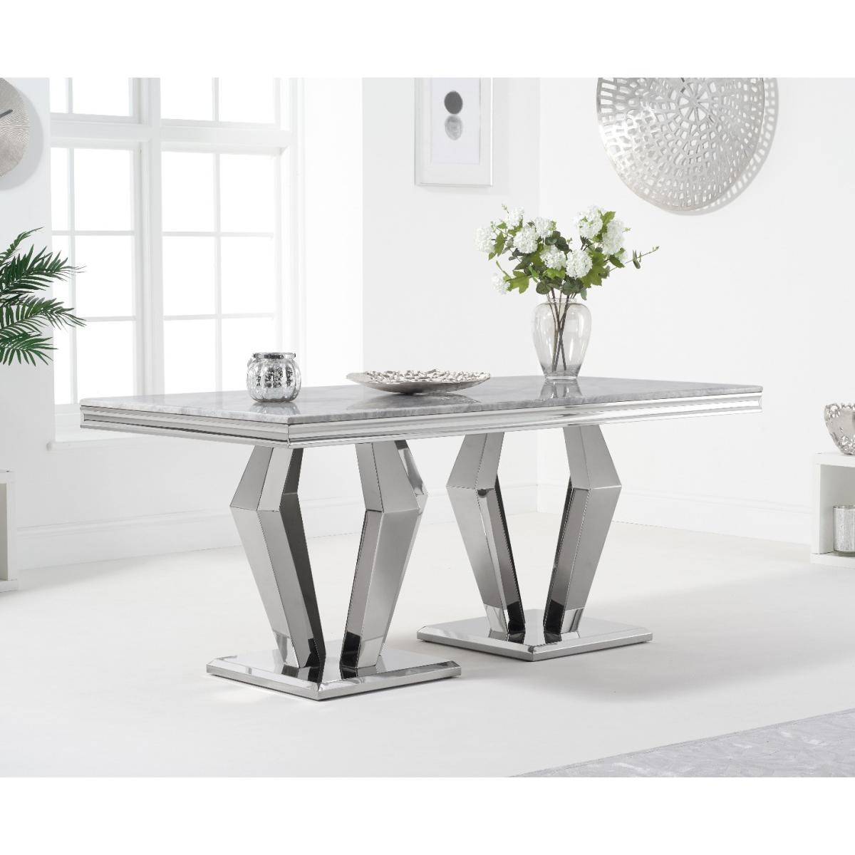 Viscount 180cm Marble Dining Table with Talia Velvet Chairs and Blue Fitzrovia Bench - Blue, 2 Chairs – image 3
