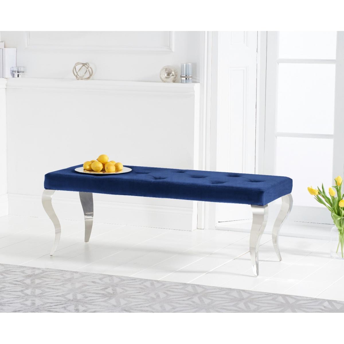 Viscount 180cm Marble Dining Table with Talia Velvet Chairs and Blue Fitzrovia Bench - Blue, 2 Chairs – image 6