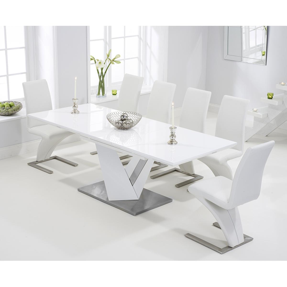 Harmony 160cm White High Gloss Extending Dining Table with 6 Hampstead Chairs – image 2