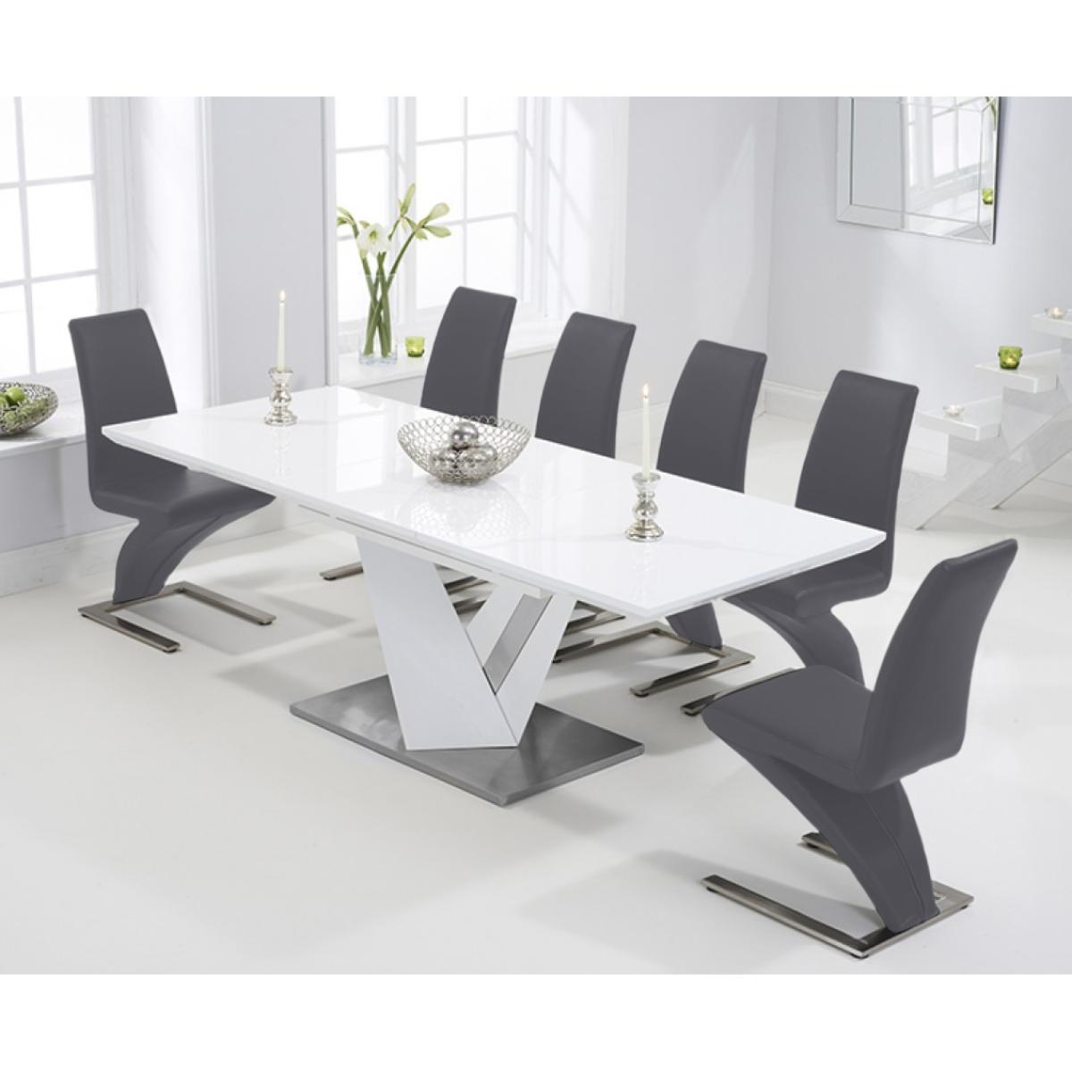 Harmony 160cm White High Gloss Extending Dining Table with 6 Hampstead Chairs – image 3