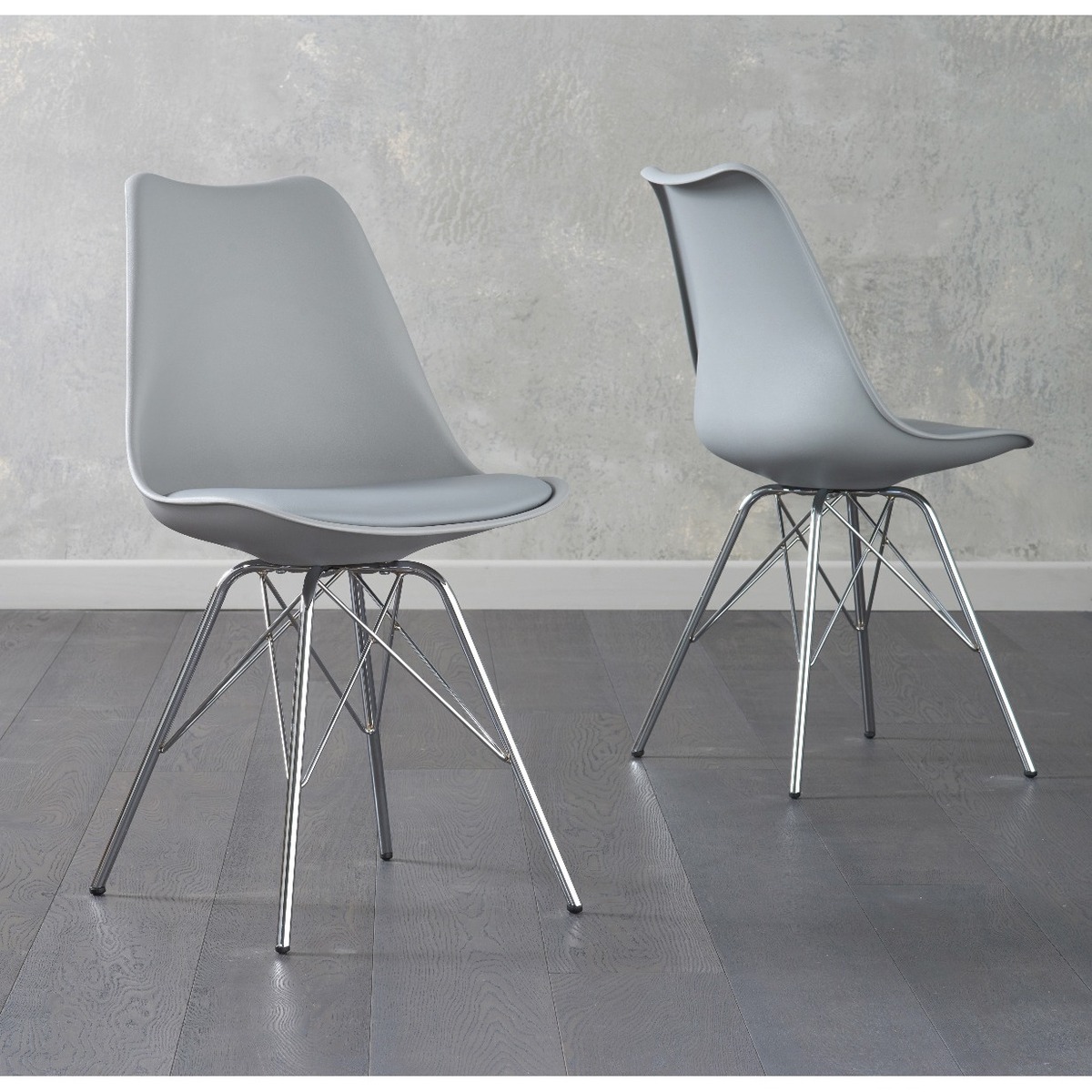 Celine Light Grey Faux Leather Chrome Leg Dining Chairs – image 3