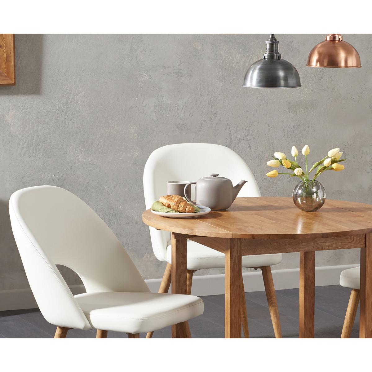 Oxford 90cm Solid Oak Drop Leaf Extending Dining Table with Halifax Faux Leather Chairs - Grey, 2 Chairs – image 2