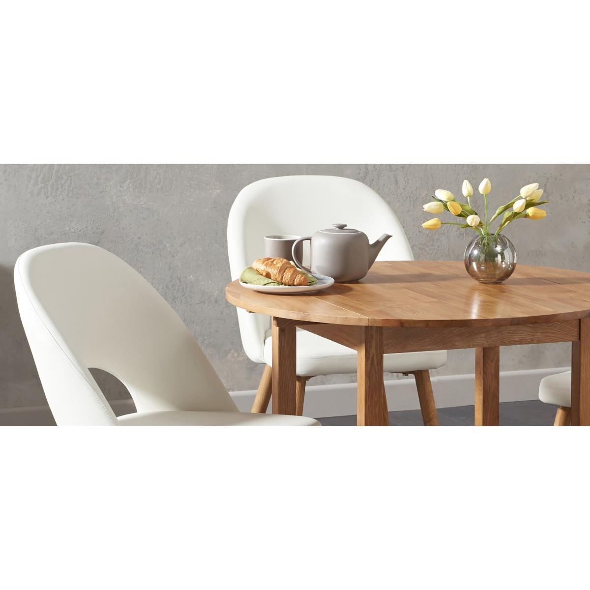 Oxford 90cm Solid Oak Drop Leaf Extending Dining Table with Halifax Faux Leather Chairs - Grey, 2 Chairs – image 12