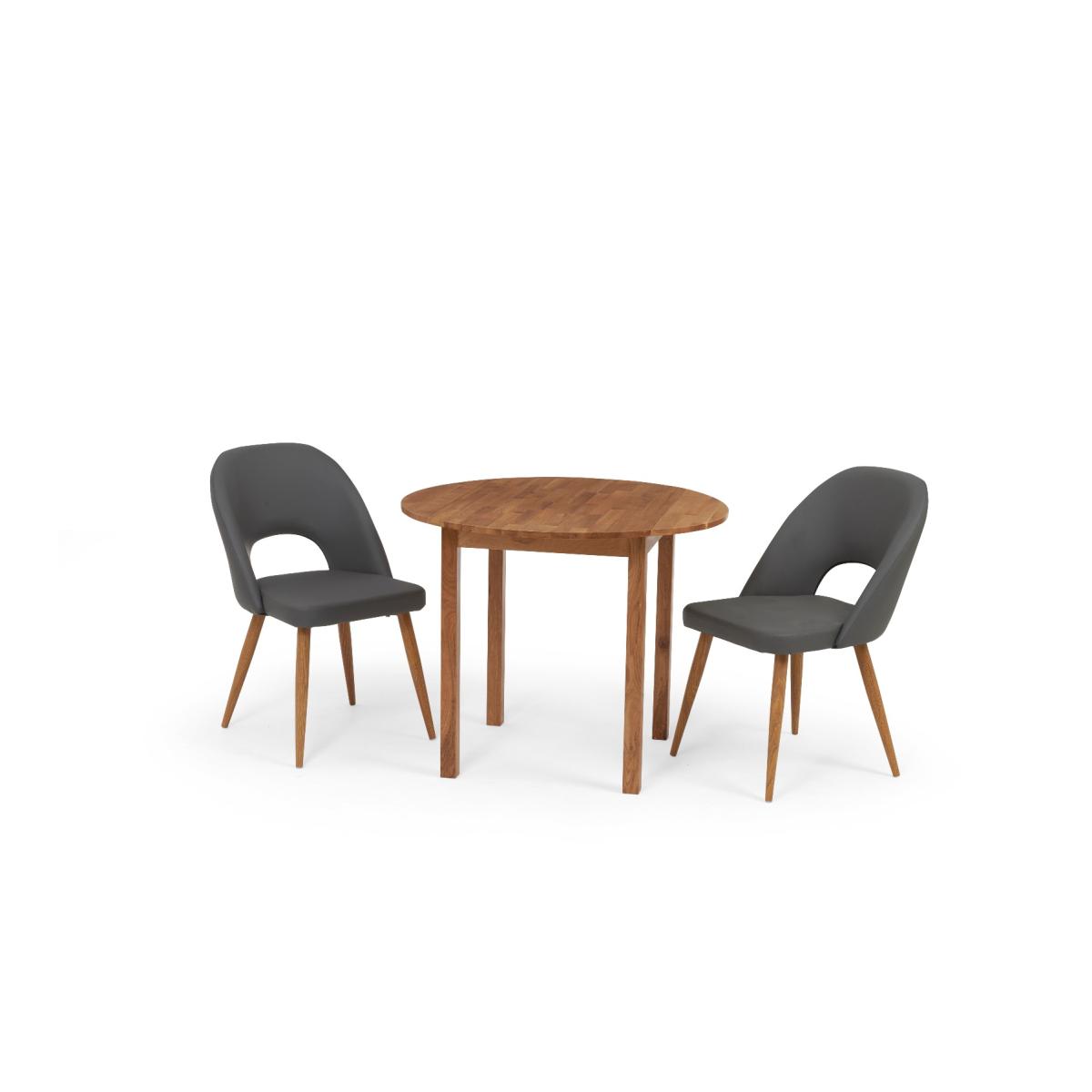 Oxford 90cm Solid Oak Drop Leaf Extending Dining Table with Halifax Faux Leather Chairs - Grey, 2 Chairs – image 6