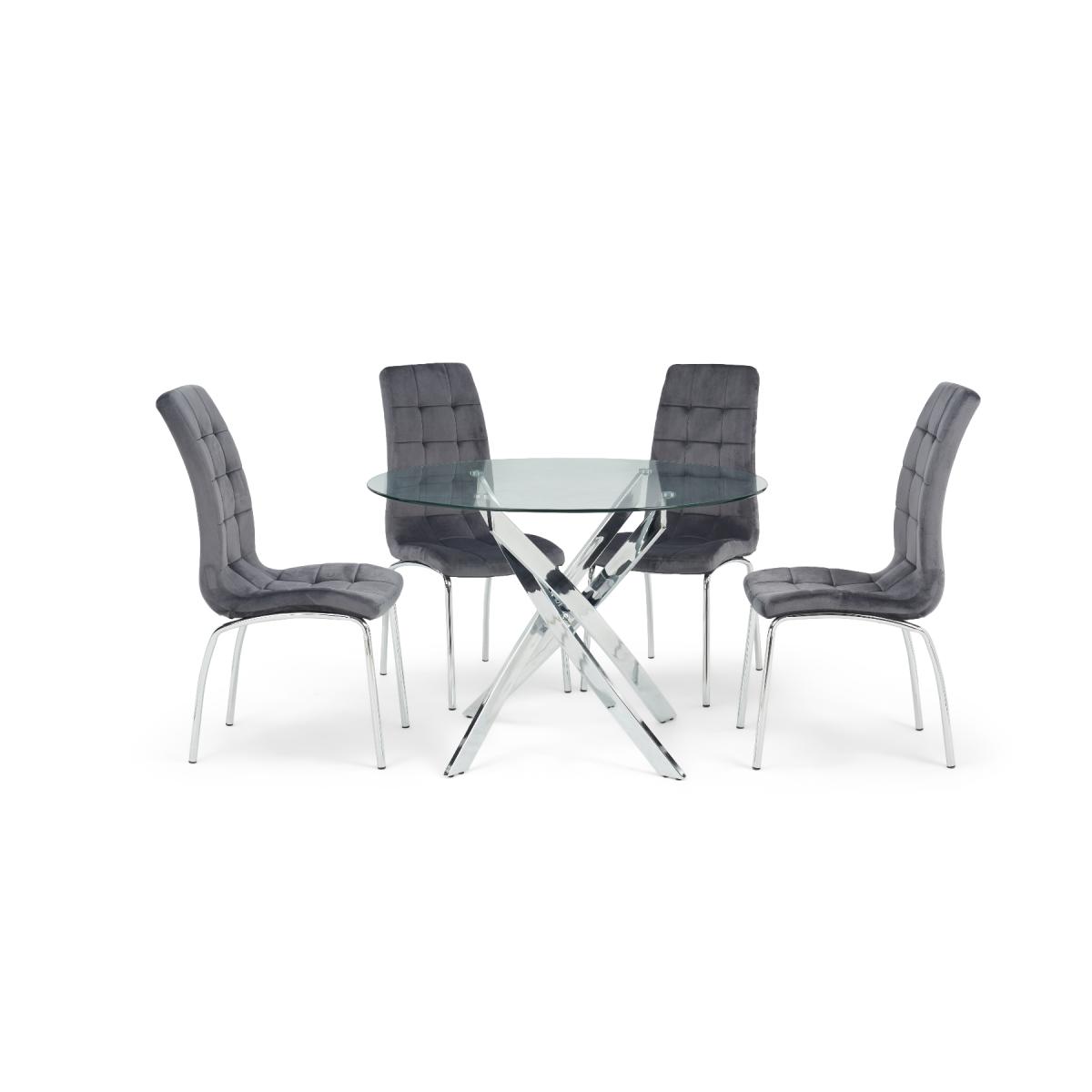 Denver 110cm Glass Dining Table with Calgary Velvet Chairs - Grey, 4 Chairs – image 13