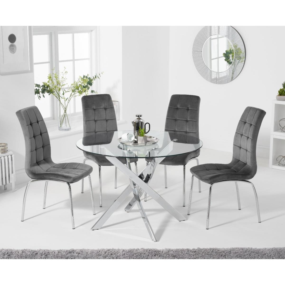 Denver 110cm Glass Dining Table with Calgary Velvet Chairs - Grey, 4 Chairs – image 1