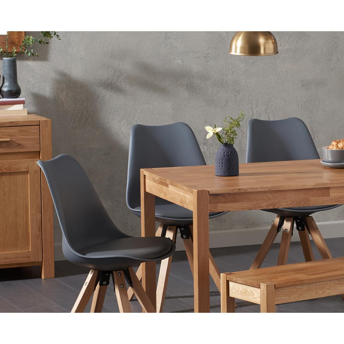 Oxford 120cm Solid Oak Dining Table with Oscar Square Leg Faux Leather Chairs and Oxford Bench - Mink, 2 Chairs – image 2