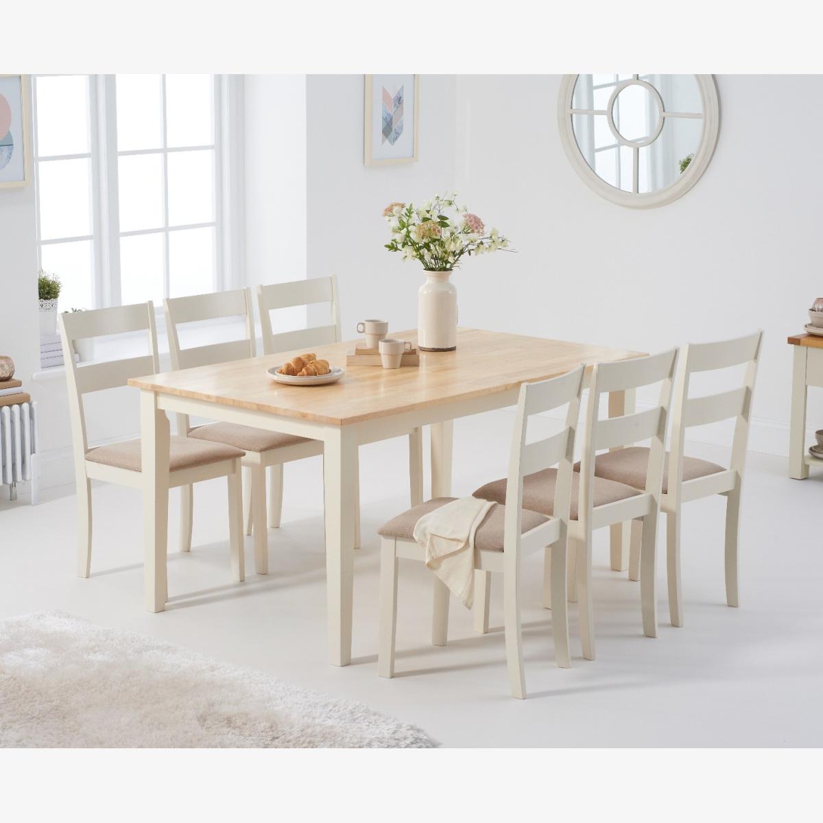 Chiltern 150cm Oak and Cream Table with Chiltern Chairs with Cream Fabric Seats - Oak and Cream, 4 Chairs