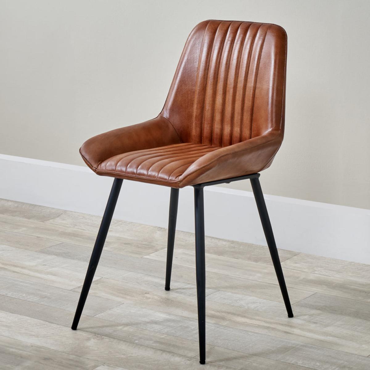 Olivia's Orbart Vintage Brown Leather and Iron Retro Dining Chair – image 4