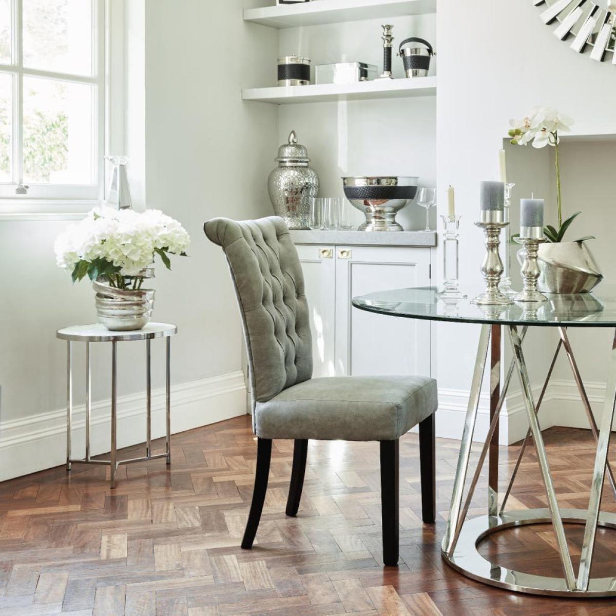 Libra Jansen Buttonback Dining Chair Light Grey – image 2