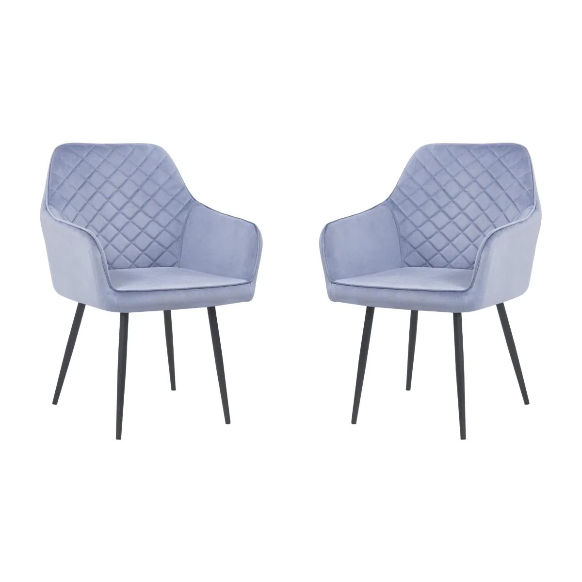 Erika - Grey Velvet Chair - Black Legs - Set of 2