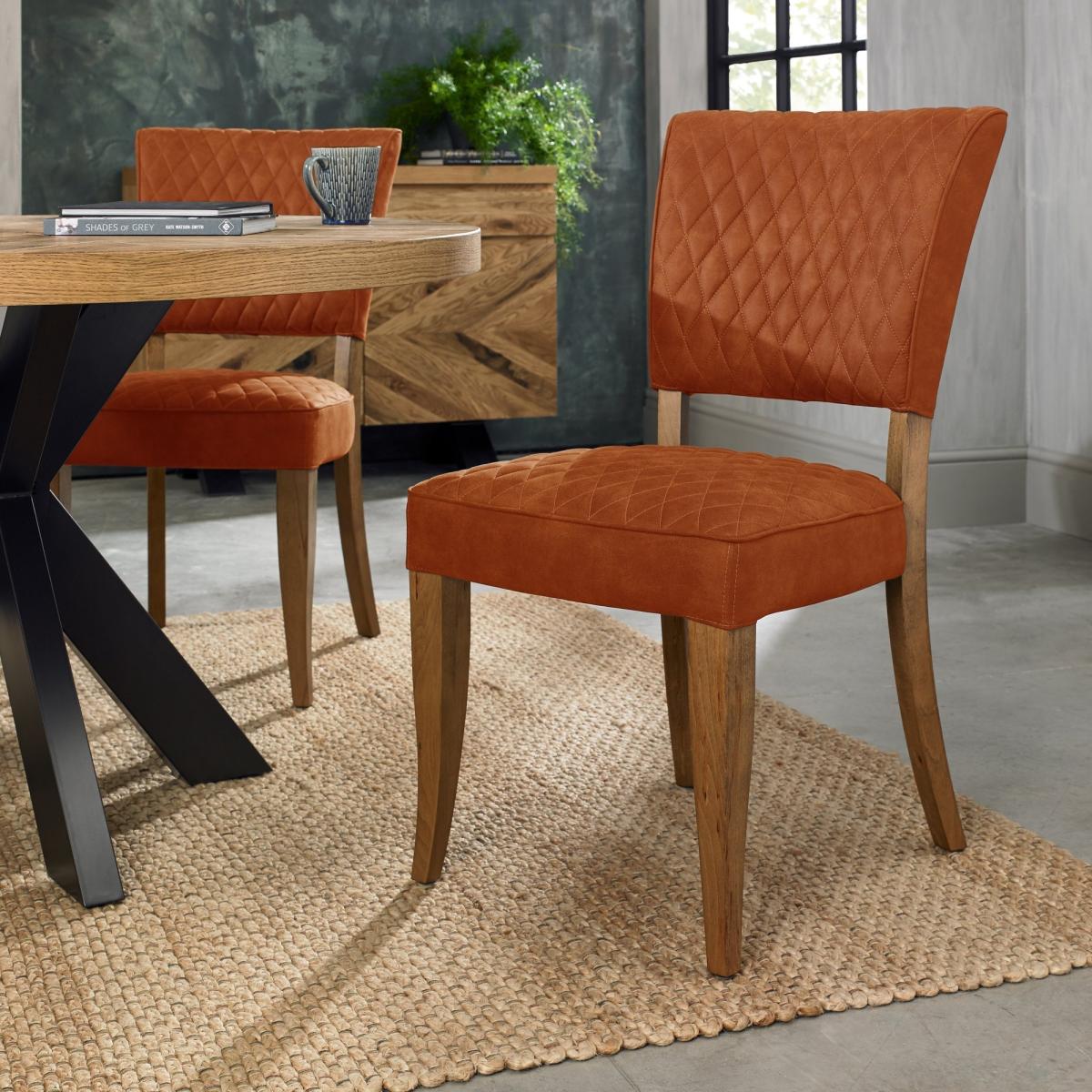 Winnipeg Rustic Oak Dining Chair Pair With Diamond Stitched Seat/Back - Dark Grey Fabric – image 3