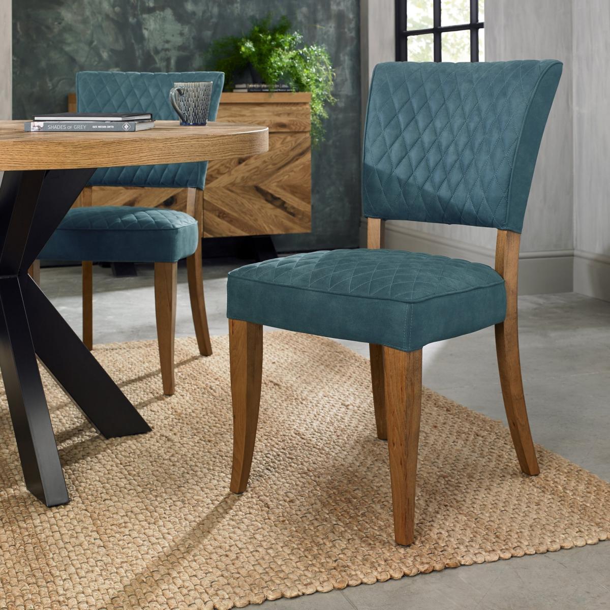 Winnipeg Rustic Oak Dining Chair Pair With Diamond Stitched Seat/Back - Dark Grey Fabric – image 4