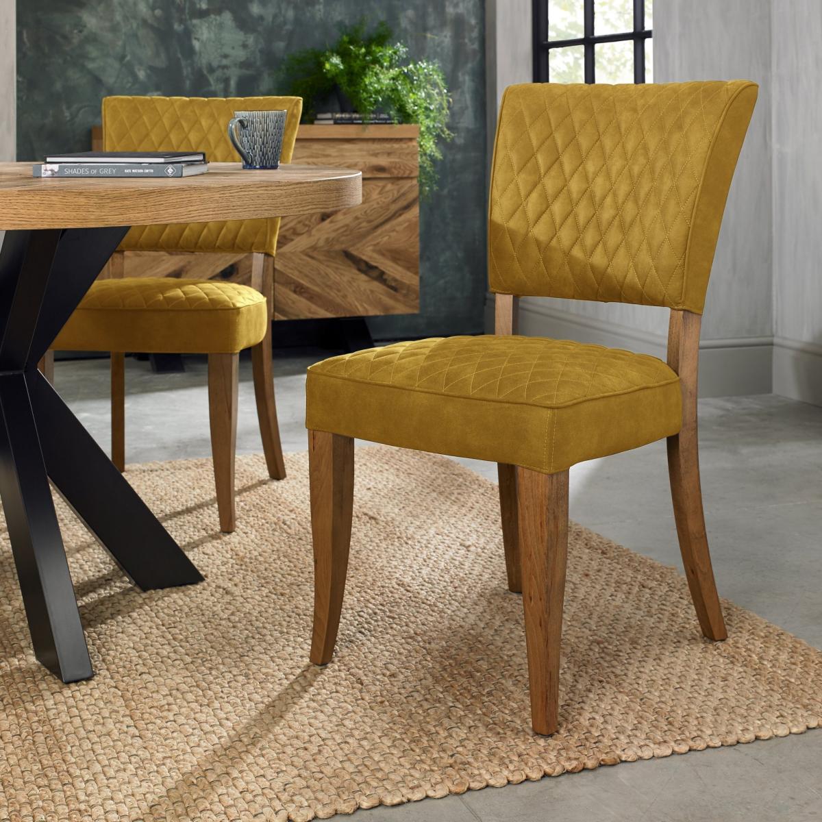 Winnipeg Rustic Oak Dining Chair Pair With Diamond Stitched Seat/Back - Dark Grey Fabric – image 6