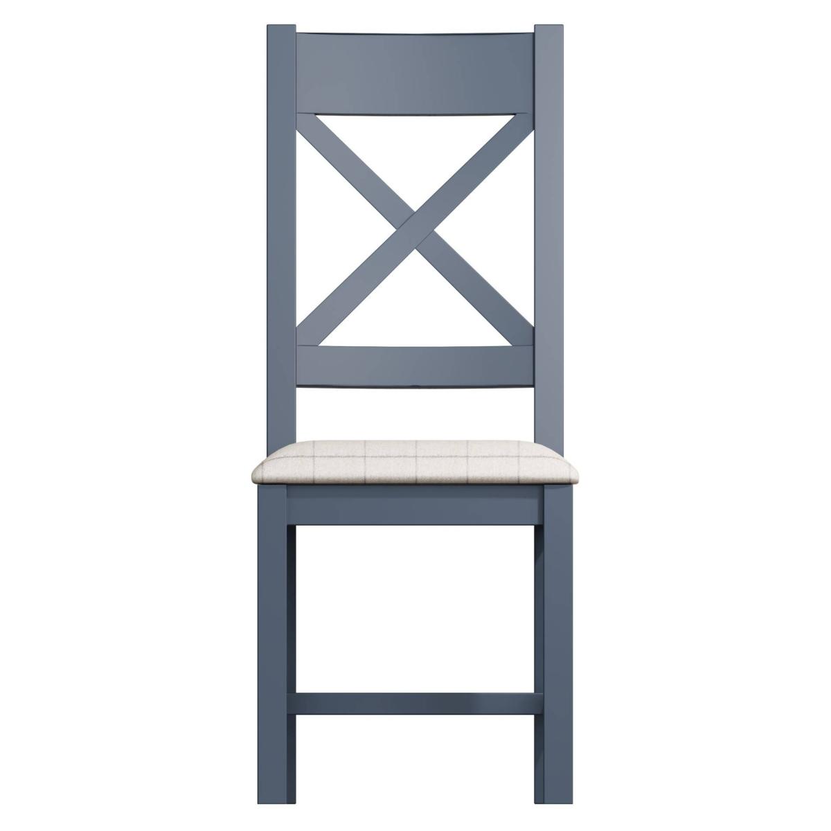 Downtown Hexham Painted Blue Cross Back Dining Chair Natural Check, Wool – image 2