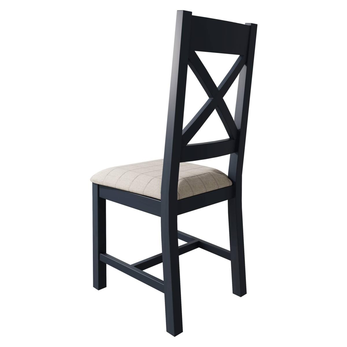 Downtown Hexham Painted Blue Cross Back Dining Chair Natural Check, Wool – image 3