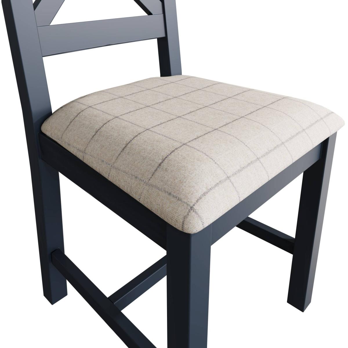 Downtown Hexham Painted Blue Cross Back Dining Chair Natural Check, Wool – image 5