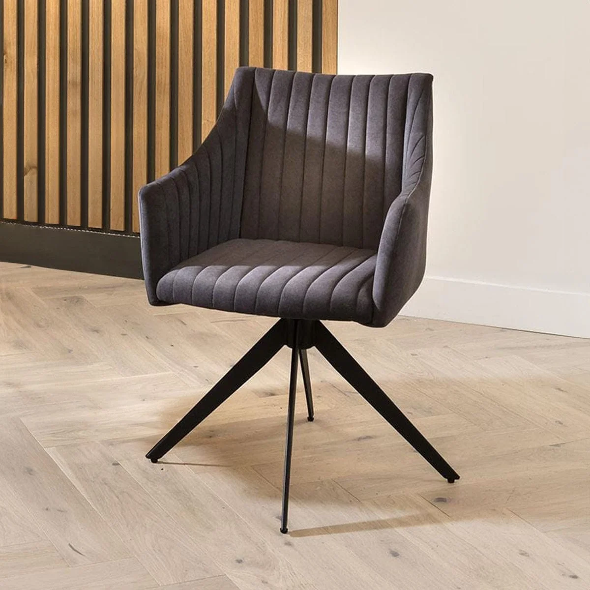 Modern Carver Velvet Dining Room Chair with Arms Grey Fabric Swivel Base – image 2