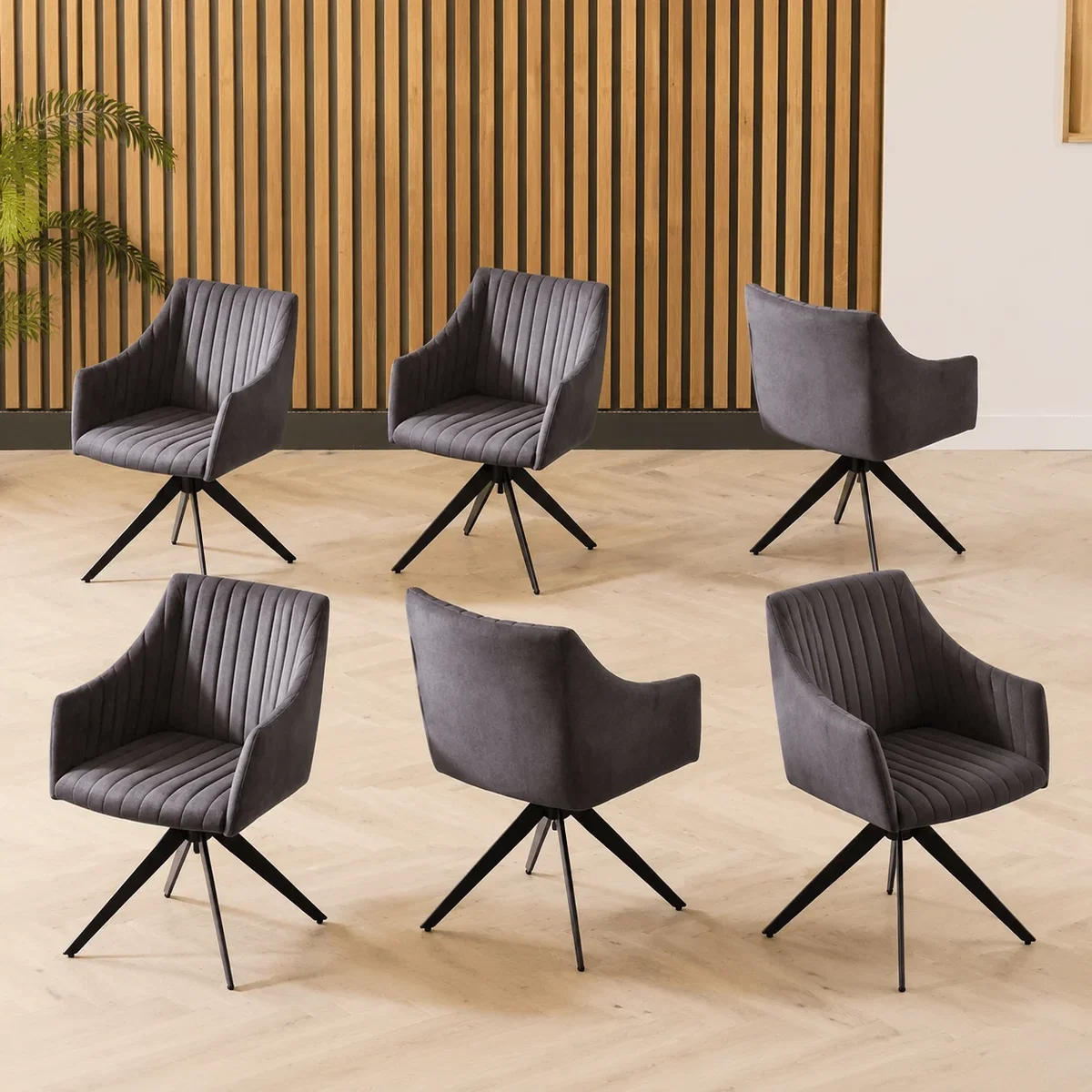 Modern Carver Velvet Dining Room Chair with Arms Grey Fabric Swivel Base – image 1