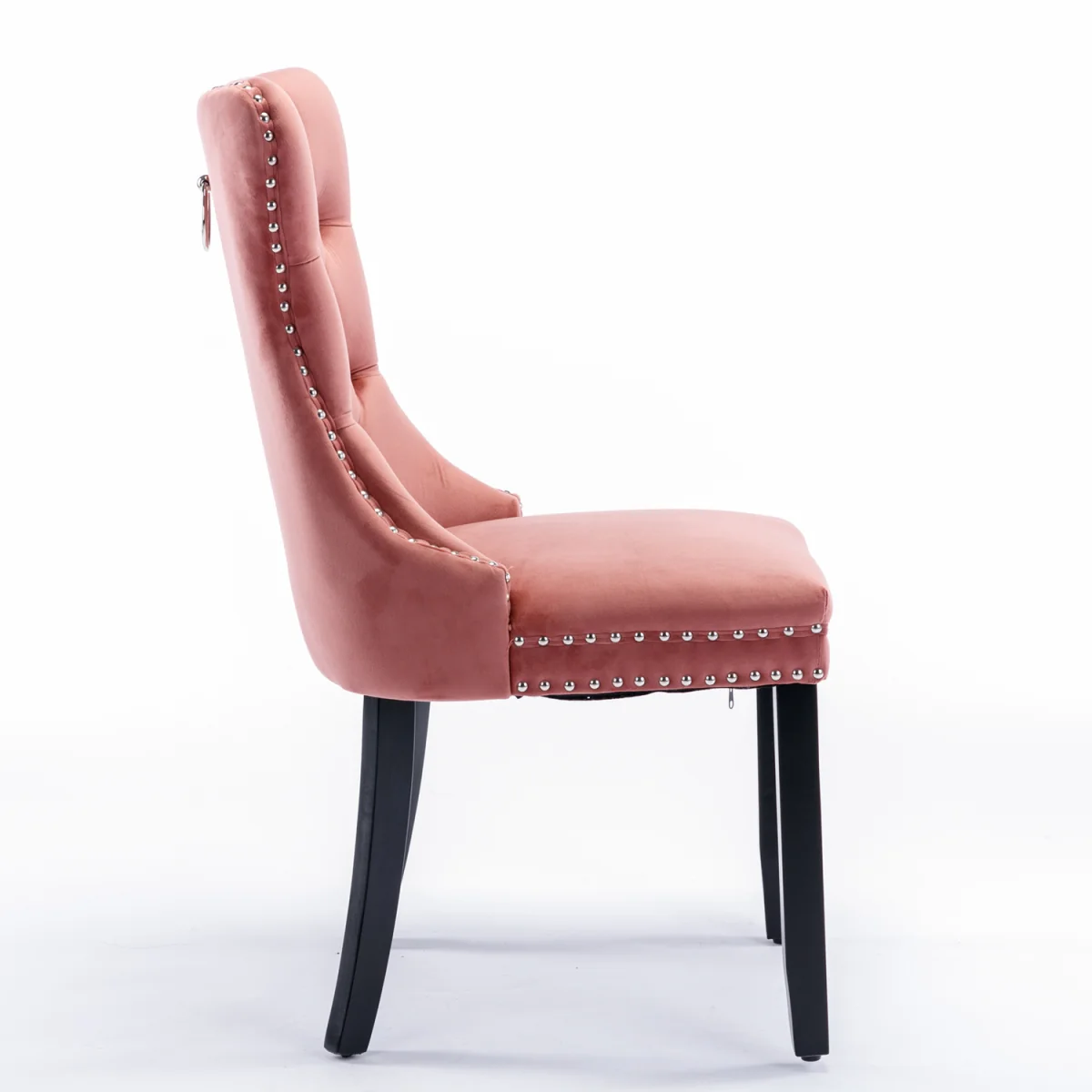 Romsey Set of 2 Velvet Upholstered Dining Chairs with Oak Legs and Knocker Ring Back - Pink – image 11