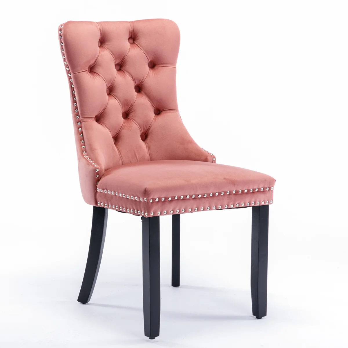 Romsey Set of 2 Velvet Upholstered Dining Chairs with Oak Legs and Knocker Ring Back - Pink – image 5
