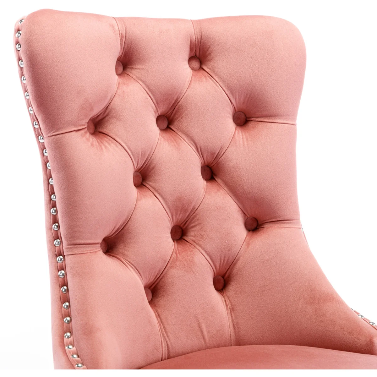 Romsey Set of 2 Velvet Upholstered Dining Chairs with Oak Legs and Knocker Ring Back - Pink – image 6