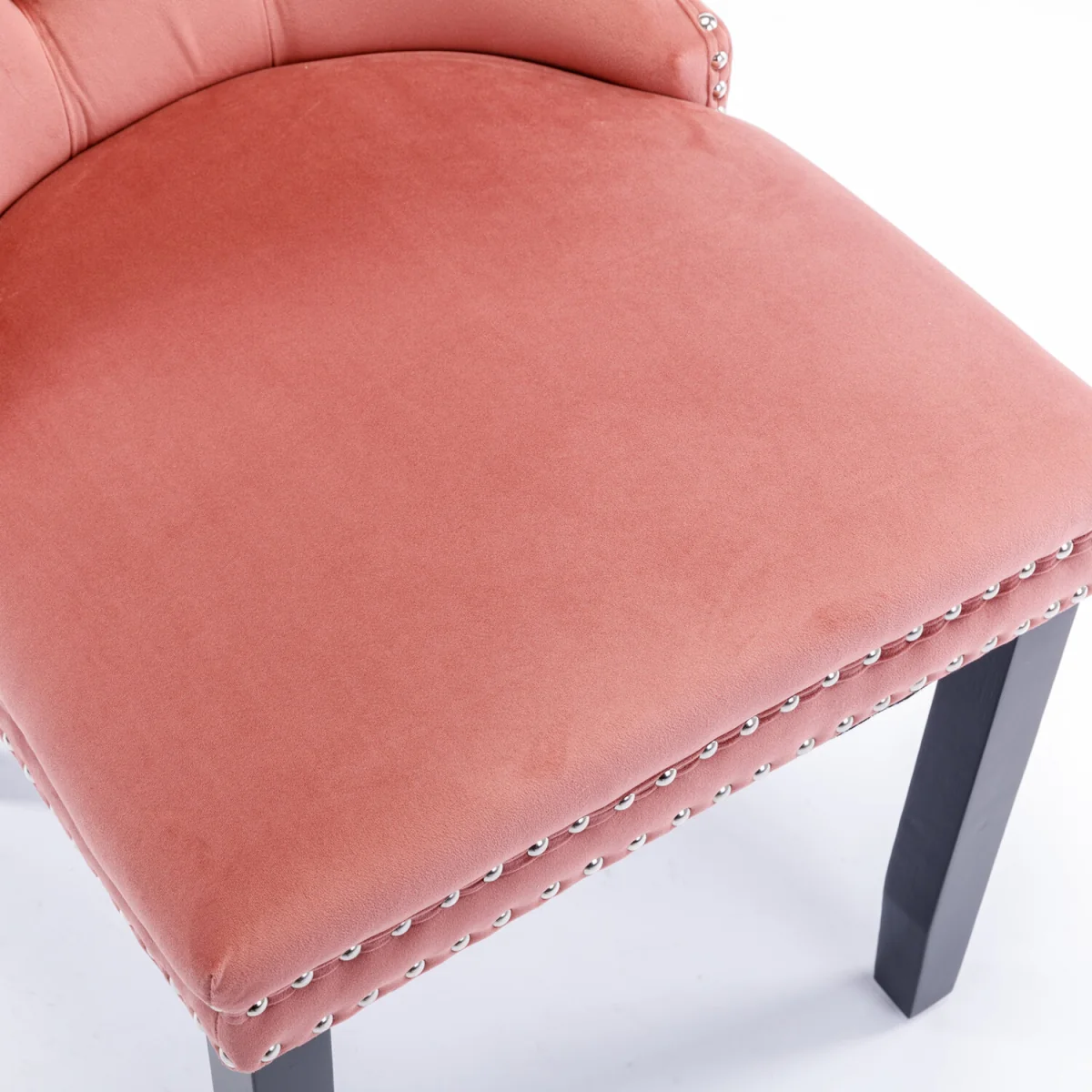 Romsey Set of 2 Velvet Upholstered Dining Chairs with Oak Legs and Knocker Ring Back - Pink – image 7