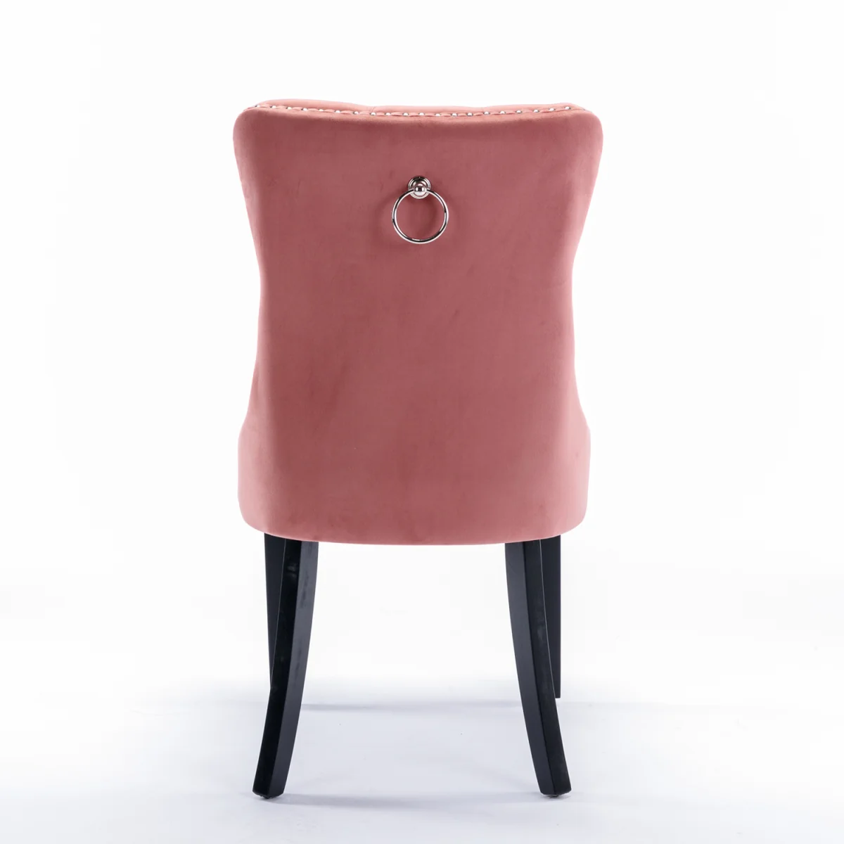 Romsey Set of 2 Velvet Upholstered Dining Chairs with Oak Legs and Knocker Ring Back - Pink – image 10