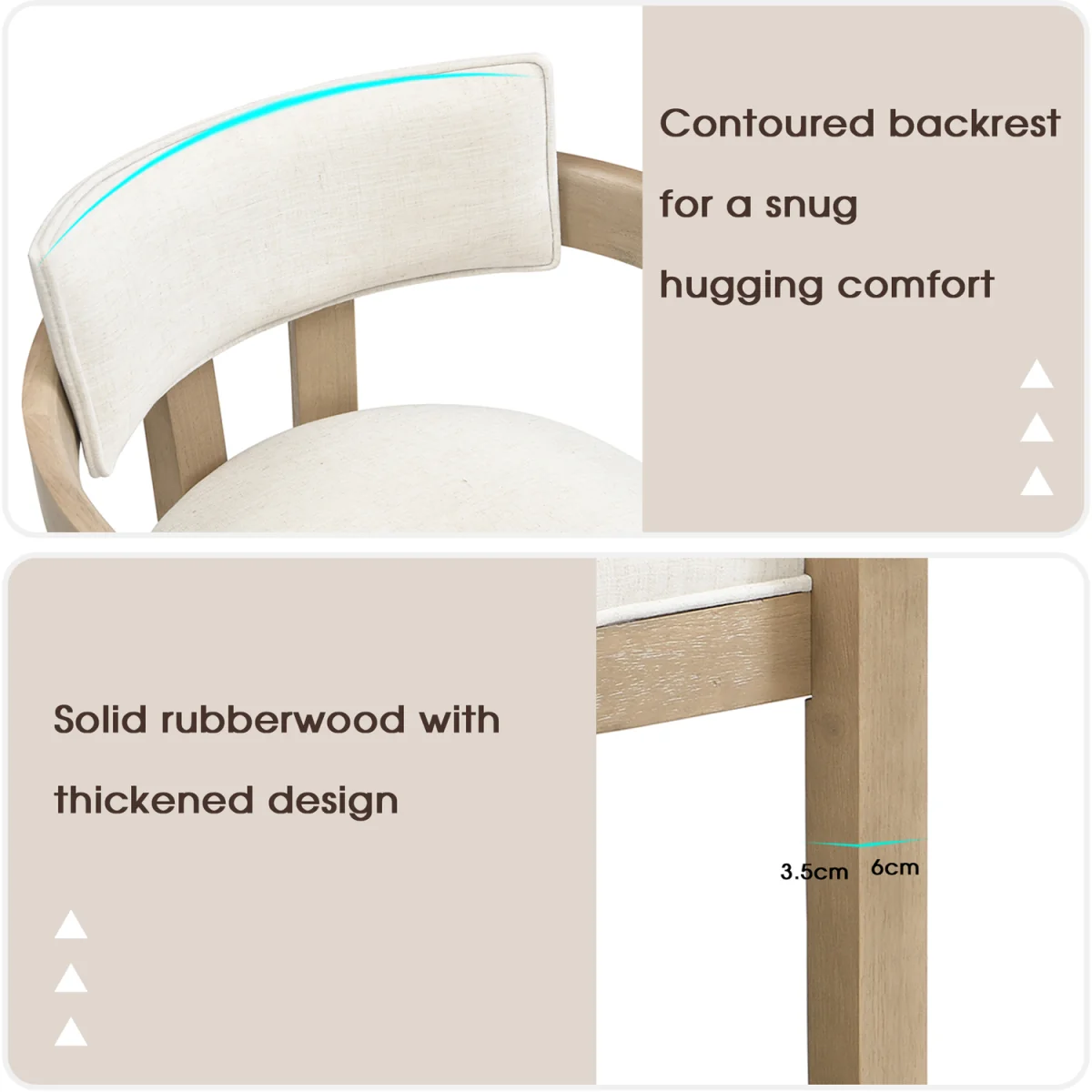 Linen Dining Chairs with Solid Wood Legs, Natural Colour, Set of 6 - Natural – image 7
