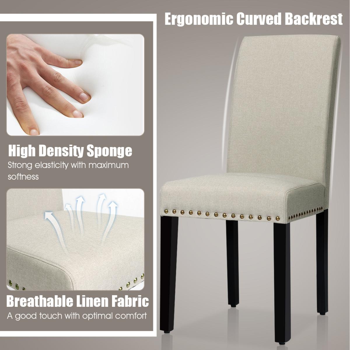 2 Pcs Fabric Dining Chairs - Beige – image 2