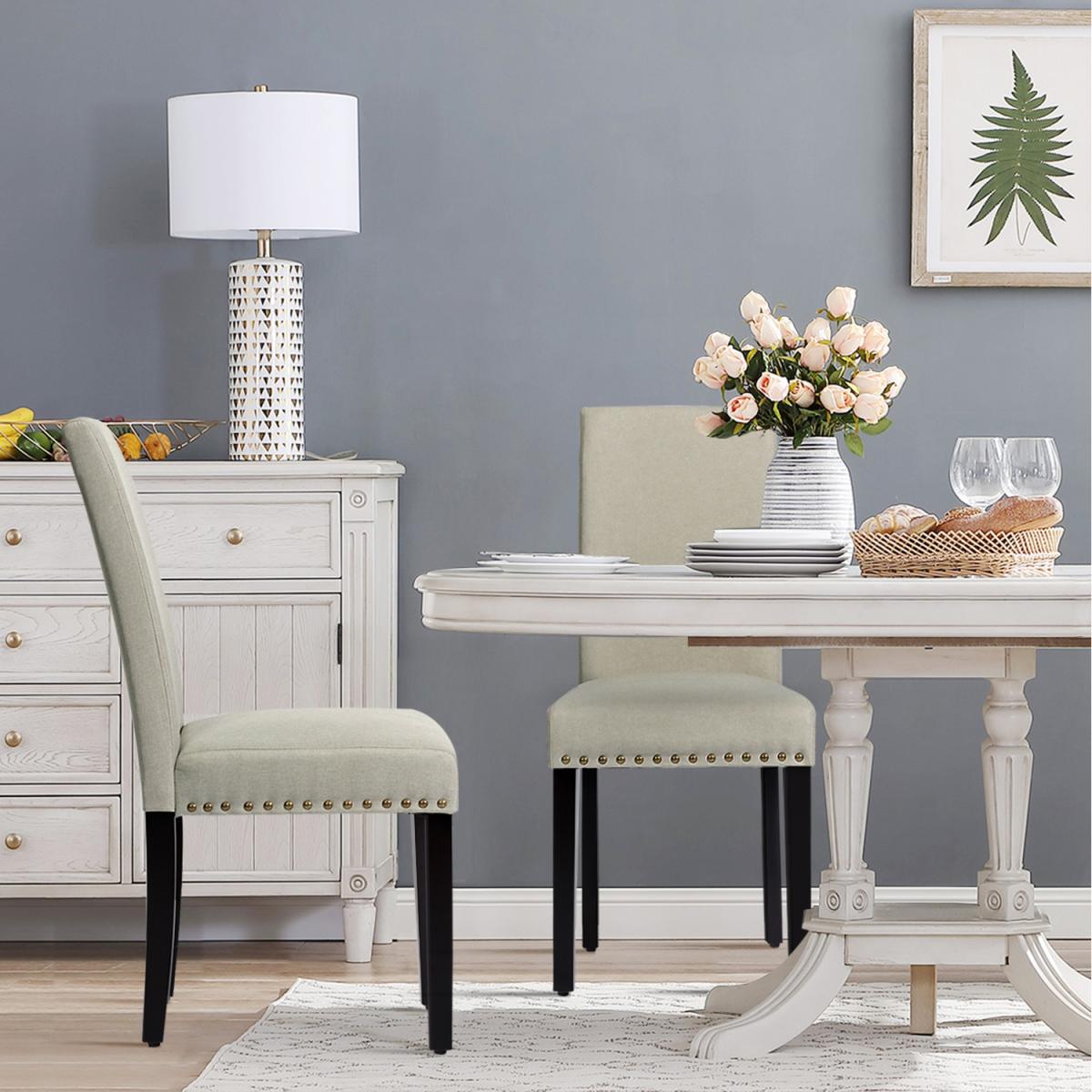 2 Pcs Fabric Dining Chairs - Beige – image 4