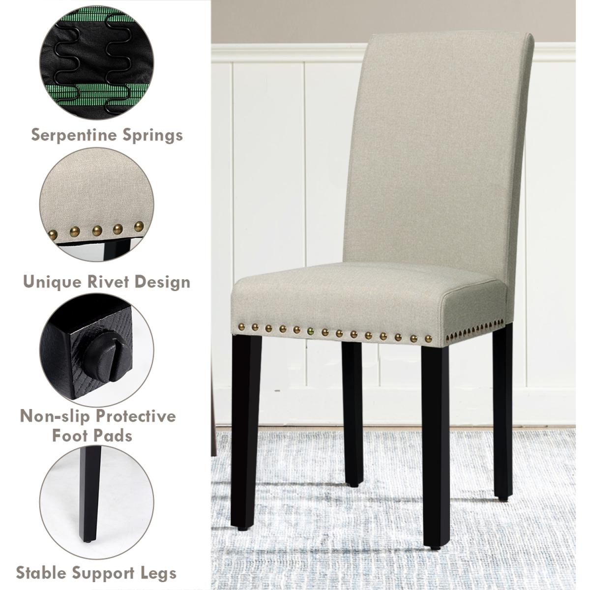 2 Pcs Fabric Dining Chairs - Beige – image 5
