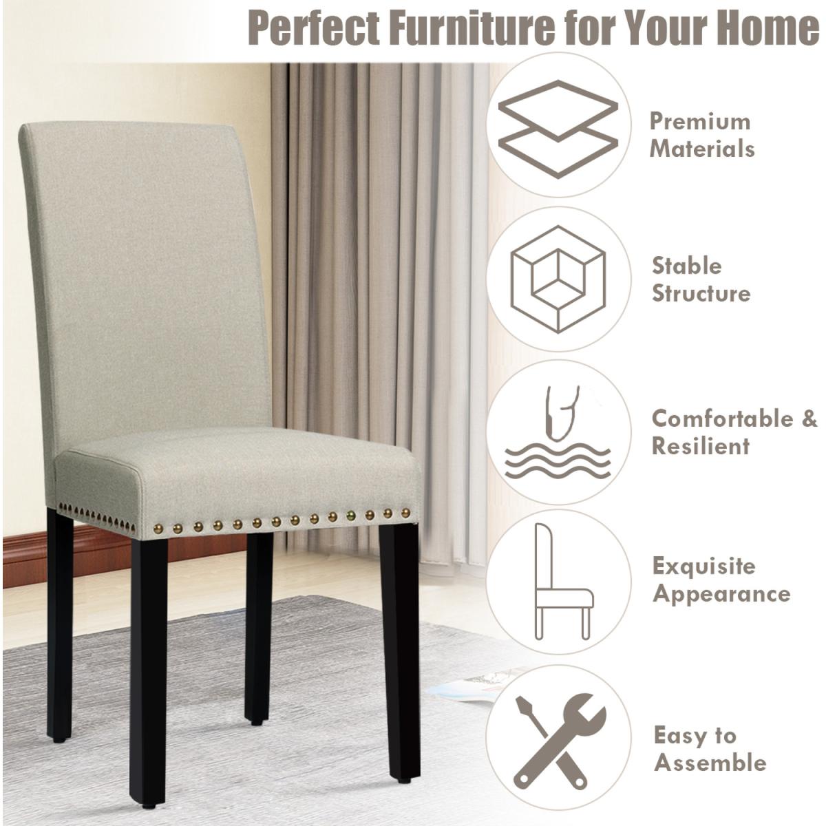 2 Pcs Fabric Dining Chairs - Beige – image 6