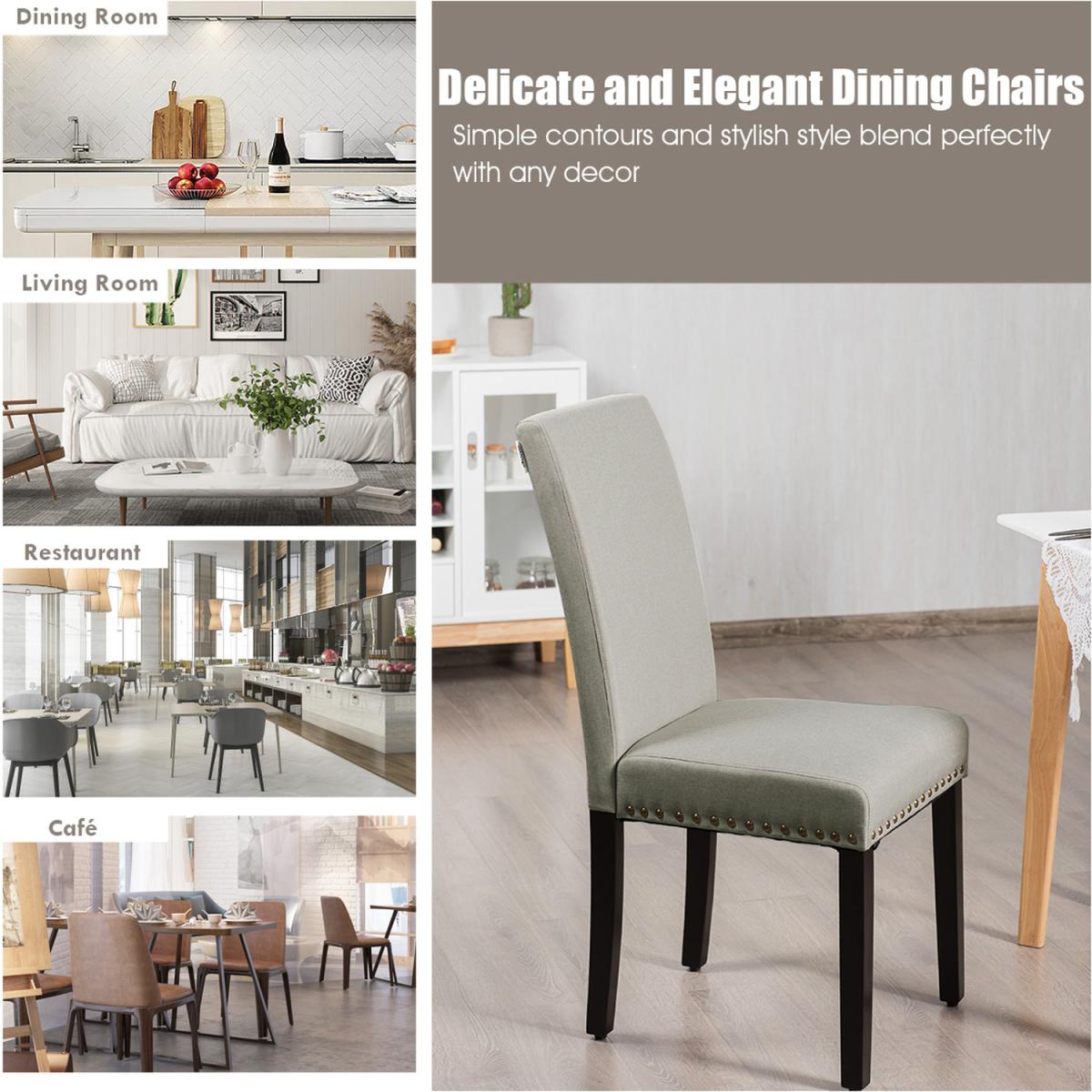 2 Pcs Fabric Dining Chairs - Beige – image 7