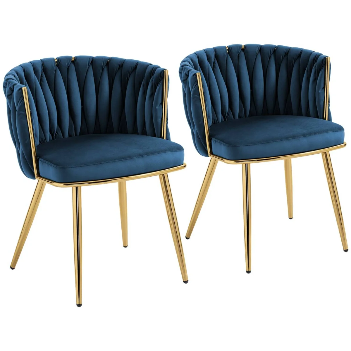 Sosura Set of 2 Dark Blue Velvet-Feel Dining Chairs with Woven Back and Arms – image 3