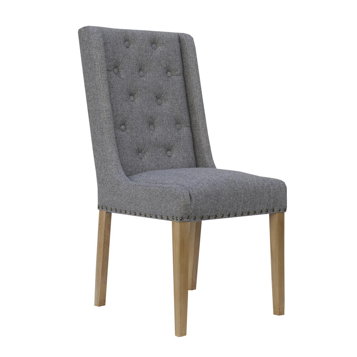 Pair of Button And Studded Back Dining Chairs - Light Grey – image 2